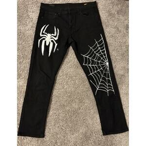 Y2k style skater Across the Pond Signature Line Men's Jeans Spider Web Pattern
